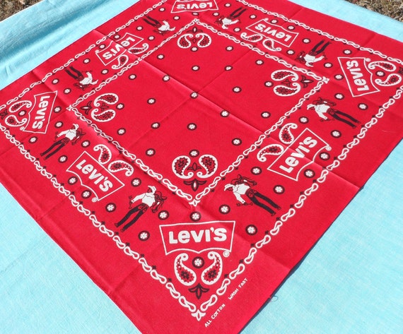 Vintage Levi's Cowboy Bandana 1950s 1960s Red Cot