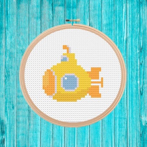 Yellow submarine small cross stitch mini cross stitch pattern pdf easy simple holiday gift quick stitch