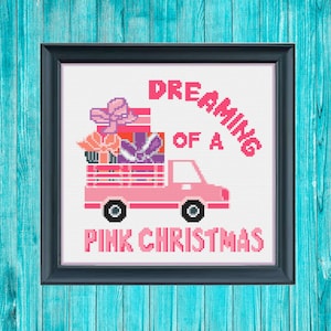 Christmas cross stitch pattern Dreaming of a pink Christmas counted cross stitch pdf pattern holiday decor gift