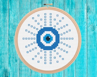Evil eye mini cross stitch pattern pdf easy simple gift quick stitch blackwork fusion