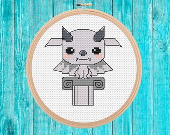 Gargoyle mini cross stitch pattern pdf easy simple holiday gift retro quick stitch