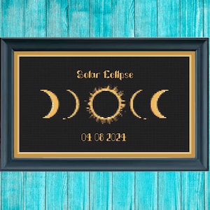 Solar eclipse cross stitch pattern easy pdf pattern for cross stitch decor quick stitch gift