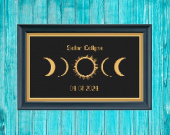 Solar eclipse cross stitch pattern easy pdf pattern for cross stitch decor quick stitch gift
