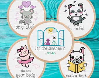 Self-care Bundle 5 patterns small cross stitch mini cross stitch pattern pdf easy simple holiday gift quick stitch
