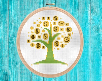 Money tree mini cross stitch pattern pdf easy simple holiday gift retro quick stitch