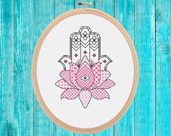 Hamsa Hand mini cross stitch pattern pdf easy simple gift quick stitch blackwork fusion