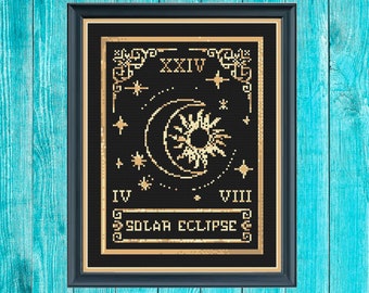 Solar eclipse Tarot cross stitch pattern easy pdf pattern for cross stitch decor quick stitch gift