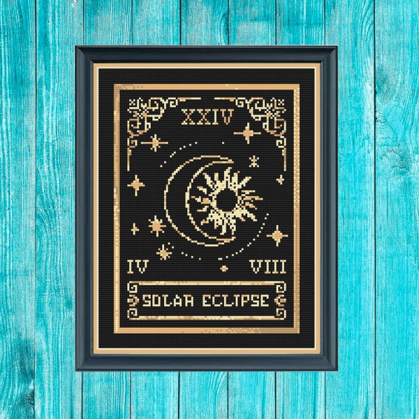 Solar eclipse Tarot cross stitch pattern easy pdf pattern for cross stitch decor quick stitch gift