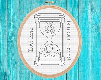 Lost Time mini cross stitch pattern pdf easy simple gift quick stitch blackwork fusion