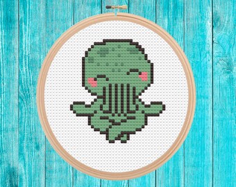Cthulhu mini cross stitch pattern pdf easy simple gift quick stitch