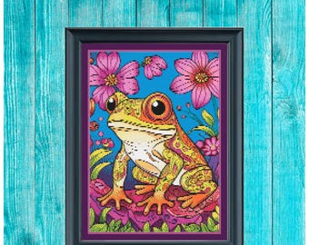 Patrón de punto de cruz de rana Patrón fácil en PDF para punto de cruz Decoración Punto de regalo