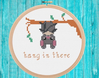 Bat Hang in There mini cross stitch pattern pdf easy simple gift quick stitch