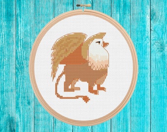 Griffin mini cross stitch pattern pdf easy simple mythology gift quick stitch
