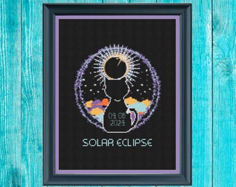 Solar eclipse kitty cross stitch pattern easy pdf pattern for cross stitch decor gift