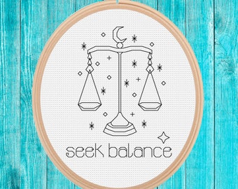 Seek balance mini cross stitch pattern pdf easy simple gift quick stitch blackwork fusion
