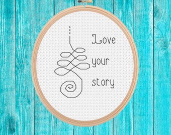 Love your story Unalome mini cross stitch pattern pdf easy simple gift quick stitch blackwork fusion