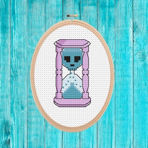 Skull Hourglass mini cross stitch pattern pdf easy simple holiday gift pastelloween quick stitch