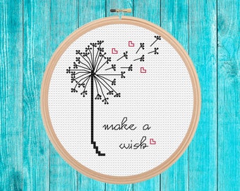 Make a wish mini cross stitch pattern pdf easy simple gift quick stitch blackwork fusion