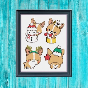 Corgi Christmas cross stitch pattern pdf
