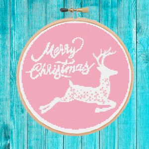 Merry Christmas Cross stitch pattern Pink Christmas pdf cross stitch hoop pattern