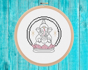 Lord Ganesha mini cross stitch pattern pdf easy simple gift quick stitch blackwork fusion