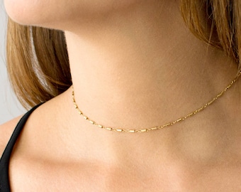 Thin Choker Necklace, Dainty Chain Choker, Boho Choker, Layering Choker, Sterling Silver or 14K Gold Filled, LEILAJewelryshop, N205