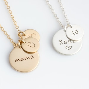 Gold Disc Mom Necklace, Mother's Day Gift, New Mom Necklace, Gift for Mom, New Nana Necklace, Personalized Disc Necklace, Gift for Her