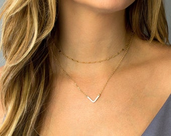 Chevron Necklace V Shaped Necklace Hammered V Necklace Gold Arrow Necklace Layering Necklace Gold Silver Rose Gift for Her Gift for Wife