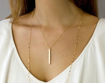 Vertical Bar Necklace, Personalized Vertical Bar Necklace, Custom Vertical Bar Necklace, Gold Fill, Sterling Silver, Rose Gold Gifts for Her