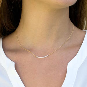 Skinny Pearl Bar Necklace, Freshwater Pearl Necklace, Delicate Pearl Layering Necklace in Gold, Rose Gold or Silver, Wedding Jewelry, N298 image 1