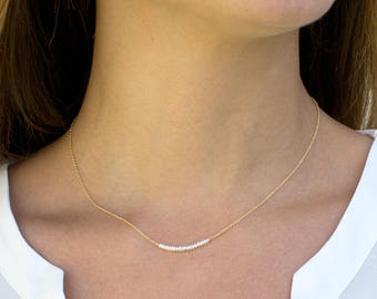 Skinny Pearl Bar Necklace, Freshwater Pearl Necklace, Delicate Pearl Layering Necklace in Gold, Rose Gold or Silver, Wedding Jewelry, N298