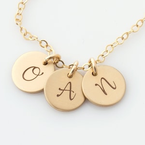Dainty Initial Necklace/Tiny Personalized Gold Disc/Multiple Charm Necklace/Christmas Gift For Mom/Tiny Initial Jewelry/Personalized Letters
