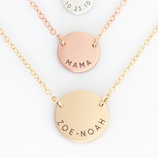 Mom Necklace with Name/Circle Personalized Necklace/Kids Name Necklace/Mama Pendant Necklace/Gift for Her/Gift for Mom/Gold Coin Necklace