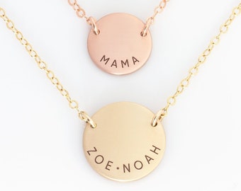 Mom Necklace with Name/Circle Personalized Necklace/Kids Name Necklace/Mama Pendant Necklace/Gift for Her/Gift for Mom/Gold Coin Necklace