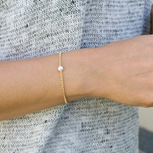 Delicate Pearl Bracelet, Gold Pearl Bracelet, Bridesmaid Gift, Minimal Bracelet, Gift for Her, 14k Gold Fill, Sterling Silver, B215 image 1