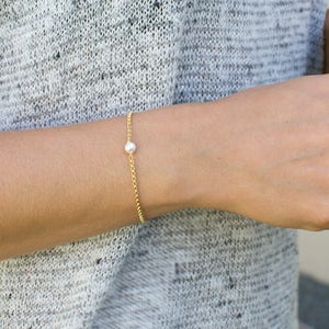 Delicate Pearl Bracelet, Gold Pearl Bracelet, Bridesmaid Gift, Minimal Bracelet, Gift for Her, 14k Gold Fill, Sterling Silver, B215 image 1