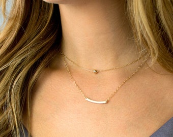 Dainty Hammered Curved Bar Necklace, Gold Bar Layering Necklace,Delicate Hand Hammered Layering Necklace,Gold,Silver, Rose Gold,Gift for Her