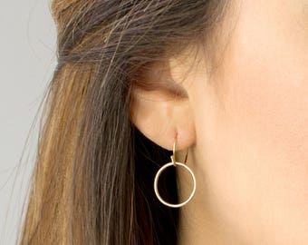 Open Circle Earrings, Dainty Everyday Earring, Minimal Earring, Hoop Earrings, 14k Gold Fill, Sterling Silver, by LEILAJewelryshop, E203