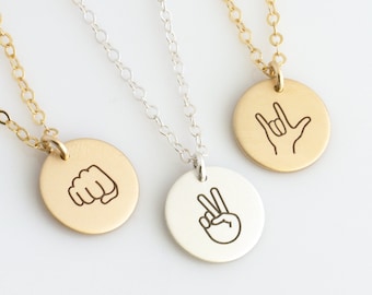 Hand Gestures Necklace, I Love You Sign Language Necklace, Sister Necklace, ASL Necklace, Friendship Necklace,Gift for Her, LEILAJewelryShop