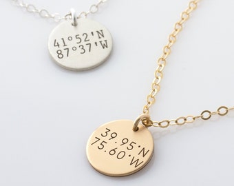 GPS Necklace, Coordinates Disc Necklace, GPS Coordinates, Location Necklace, Hometown Necklace, Longitude Necklace, Latitude Necklace