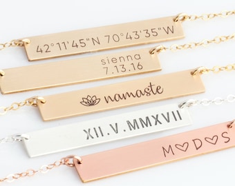 Custom Necklace - Name Bar Necklace - Initial Bar Necklace in Gold - Silver - Rose Gold - Roman Numeral Necklace - Gift For Valentines