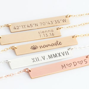 Custom Necklace Name Bar Necklace Initial Bar Necklace in Gold Silver Rose Gold Roman Numeral Necklace Gift For Valentines image 1