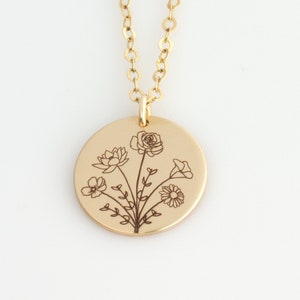 Personalized Necklace Gift For Mom, Family Necklace with Combined Birth Flower Bouquet image 1