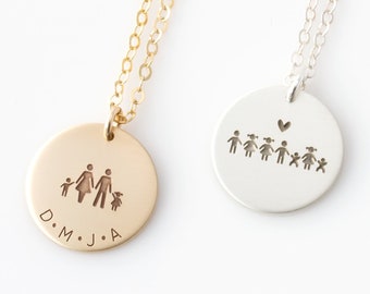 Personalized Family Jewelry, Stick Figure Family Necklace, Custom Necklace, Mother's Day Gift, Grandma, Mom, Family Necklace Gift for Her