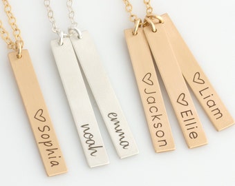 Mom Necklace with Kids Names, Name Bar Necklace, Multiple Vertical Bar Necklace, Valentines Gift for Her, Gift for Mom, Anniversary Gift