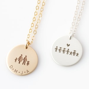 Personalized Family Jewelry, Stick Figure Family Necklace, Custom Necklace, Mother's Day Gift, Grandma, Mom, Family Necklace Gift for Her image 1