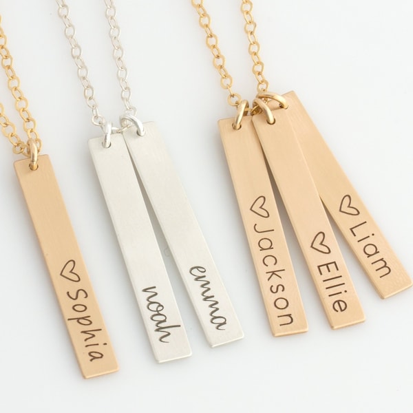 Mom Necklace with Kids Names, Name Bar Necklace, Multiple Vertical Bar Necklace, Valentines Gift for Her, Gift for Mom, Anniversary Gift