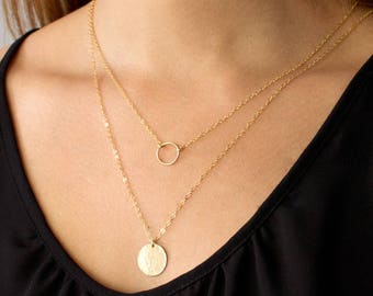 Collier Dainty Circle, Collier Cercle d’Or, Collier Karma, Cadeau pour elle, Remplissage en or 14 carats, Argent sterling, LEILAjewelryshop, N200