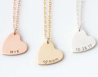 Gold Heart Necklace, Mother's Day Gift, Initials Date Necklace, Personalized Jewelry for Mom Grandma, Gift for Her, Gift for Grandma