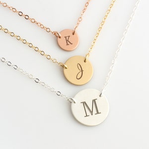 Initial Necklace, Engraved Necklace, Initial Disc Necklace, Letter Necklace,Charm Necklace, Gift for Her, Mothers Day Gift, Wife, Mom Gift